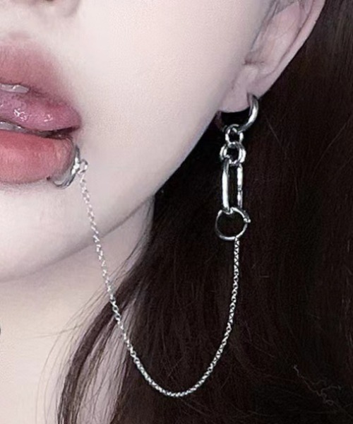 MASHIRO】フェイクリップチェーンピアス イヤーカフ/ユニセックス（MA