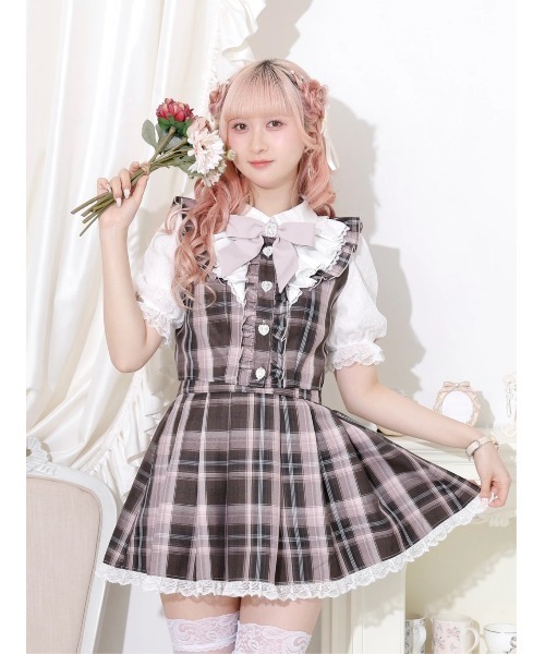 ハートビジューバックリボンラッフルセットアップ（ワンピース