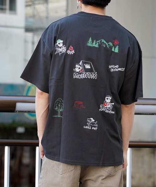 unisex】イラスト 総刺繍 Tシャツ / 綿100% ルーズシルエット 半袖T