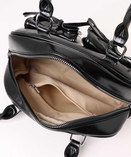 セール】外ポケット紐リボン ショルダーバッグ/ボストンバッグ