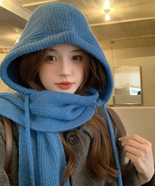 セール】【ラスト入荷】＼頭まですっぽり／フード型 ニットマフラー