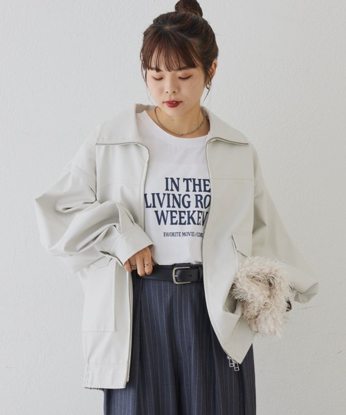 セール】フェイクレザー2WAYスタンドブルゾン（ライダースジャケット