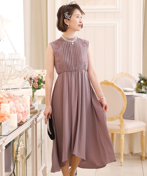 セール】ワンピースドレスプリーツロング&ノースリーブお呼ばれ