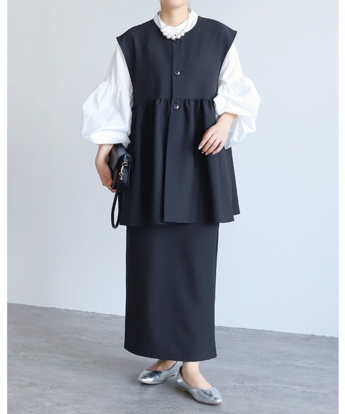 セール】ペプラムベスト×Hラインロングスカート2点セット（スーツ