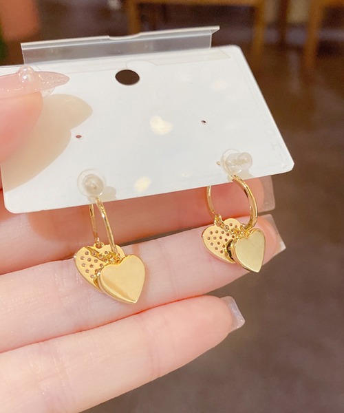 セール】blackdia ocean ダブルハート パヴェ ピアス 金属アレルギー