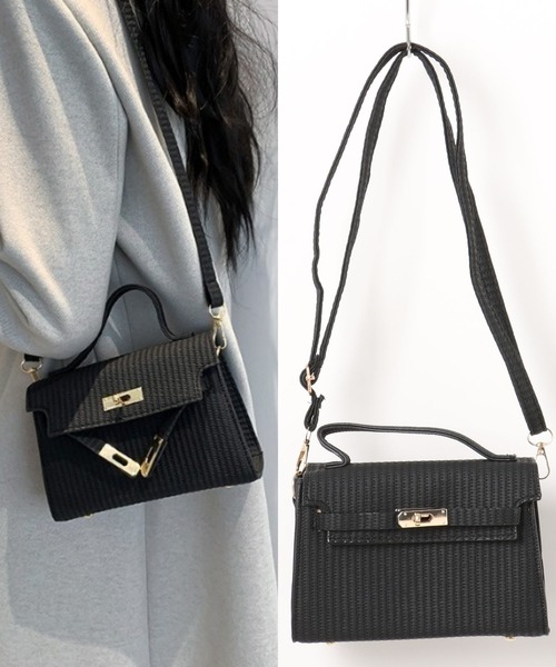 セール】ラフィア風型押しフラップショルダーバッグ（ショルダーバッグ