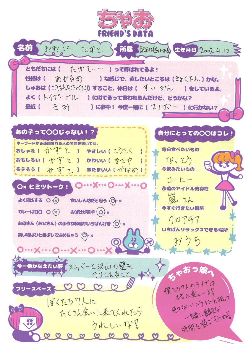 原因は自分にある。のプロフ帳、大公開！【ちゃお FRIEND'S DATA