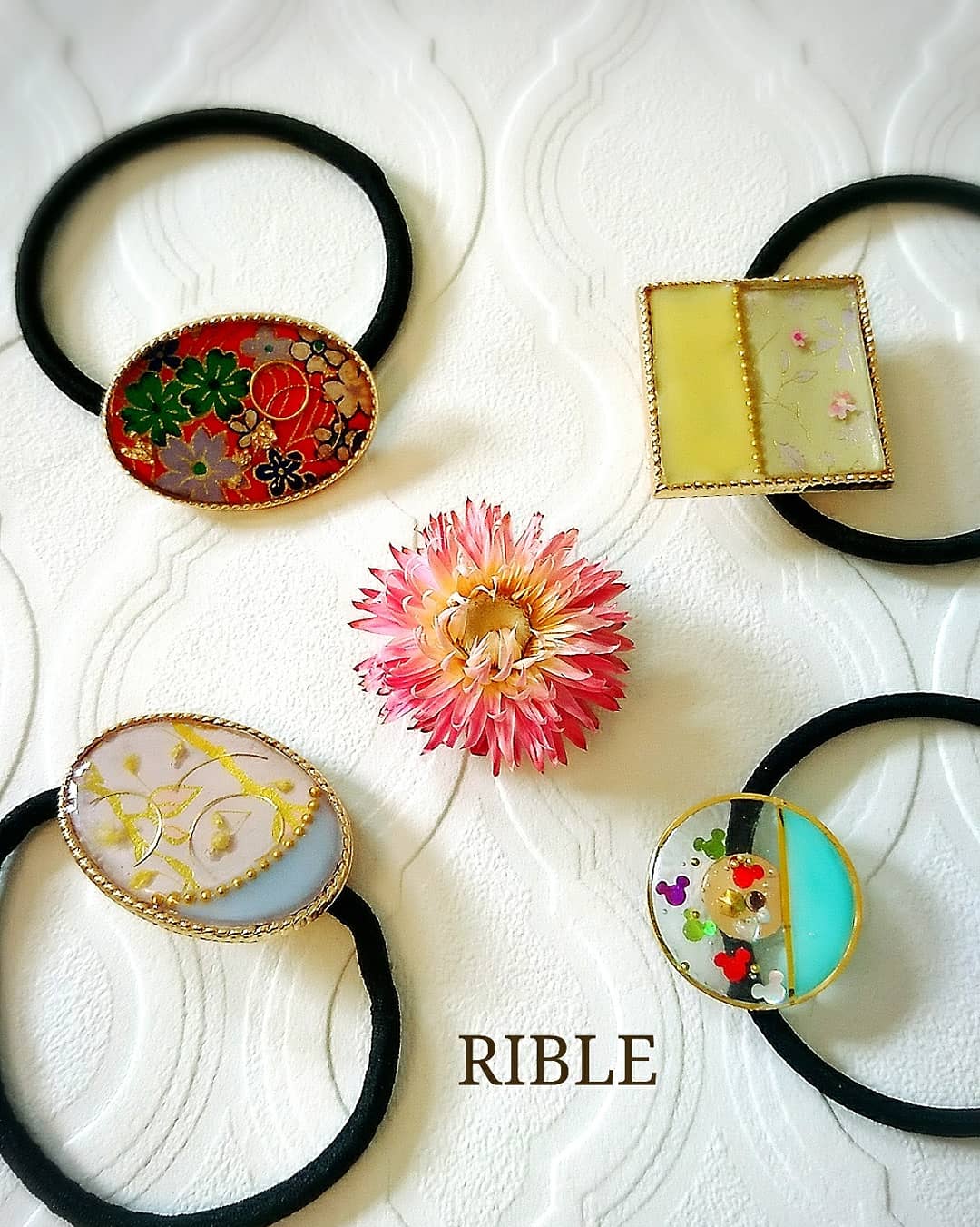 オリジナルヘアゴム・2個作成】本物のお花・シート・チャーム・ラメ