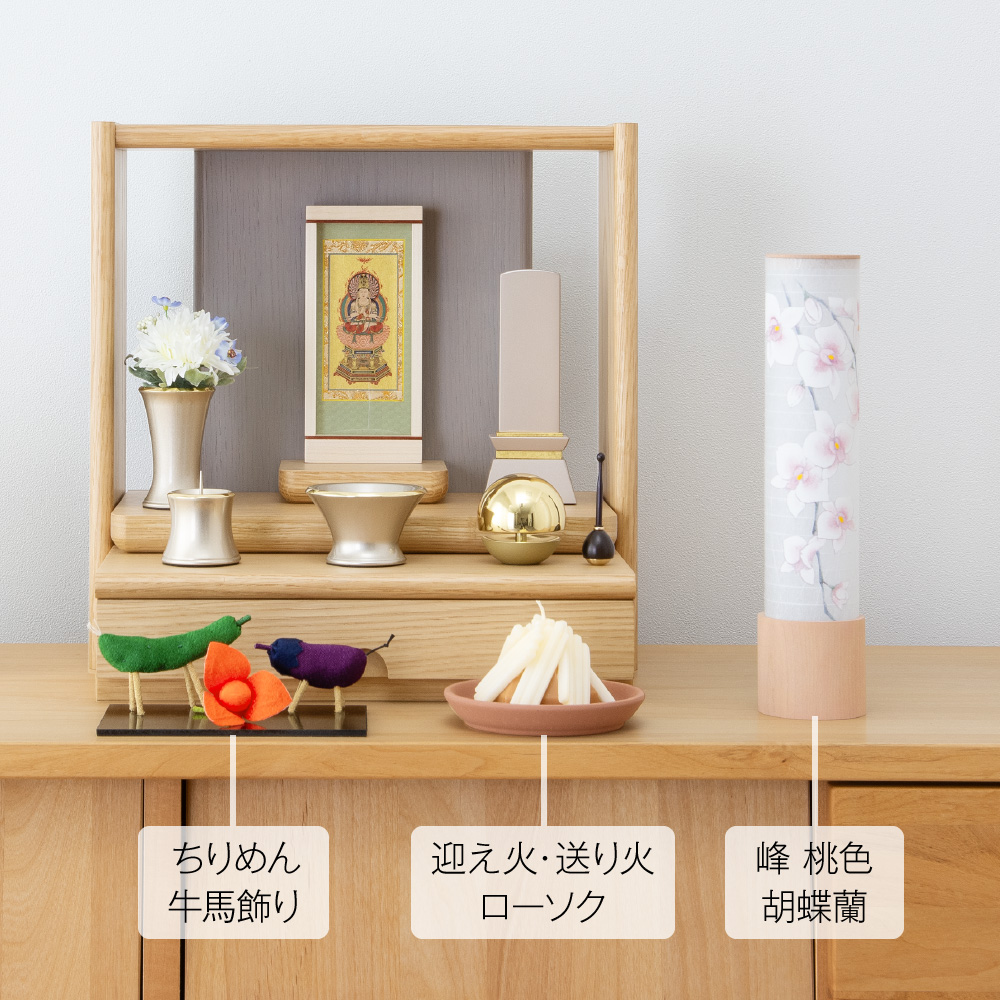 ミニお盆セット 峰(みね) 桃色 胡蝶蘭 コードレス 3点セット 20-F