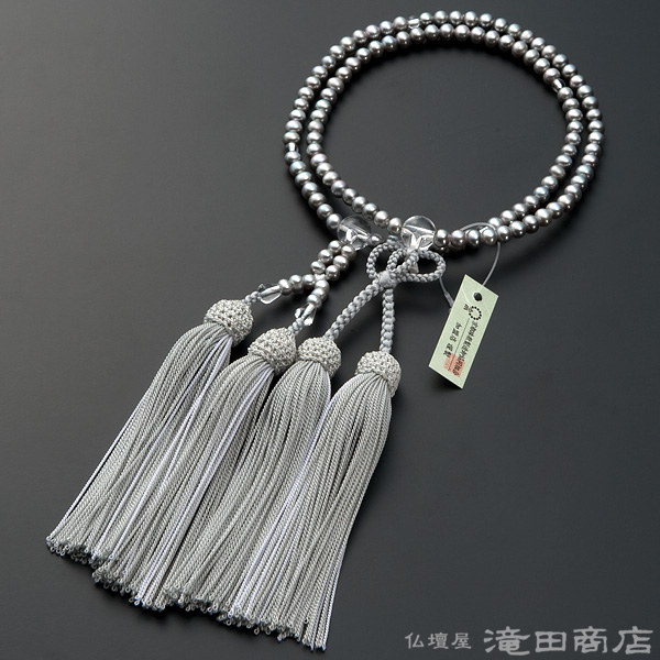 浄土真宗用本式数珠【女性用】 淡水パール(グレーカラー) 本水晶仕立 8