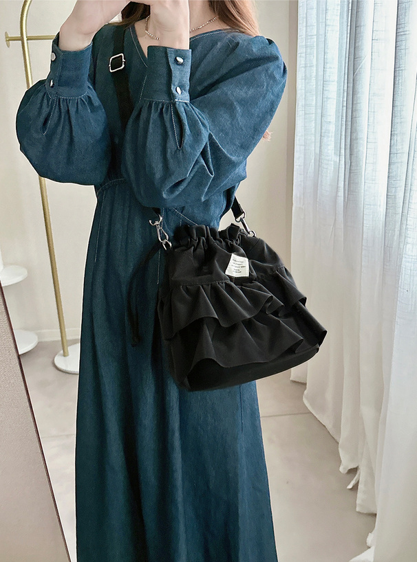 ダブルフリルショルダー巾着バッグ[tr691] | レディースファッション