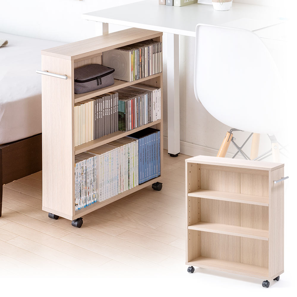 キャスター付き】 すきま収納ラック （3段/スリムワゴン） 本棚