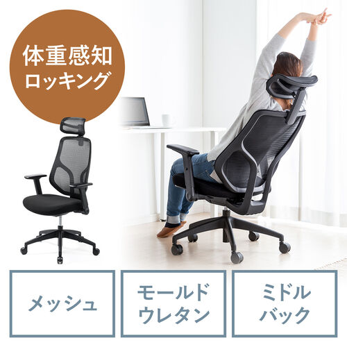 メッシュチェア（体重感知式ロッキング・ミドルバック・ヘッドレスト