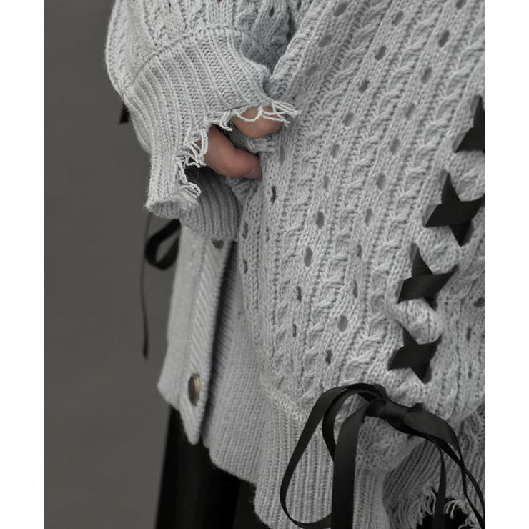 レースアップデザインカーディガン[品番：IGAW0005897]｜axes femme