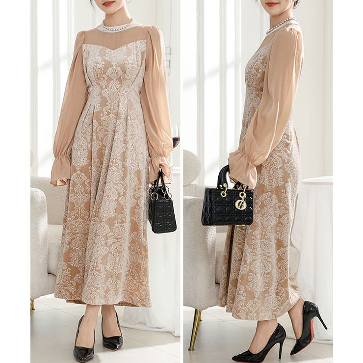 ダマスク柄 シフォン ドッキング[品番：LCLW0007288]｜レース