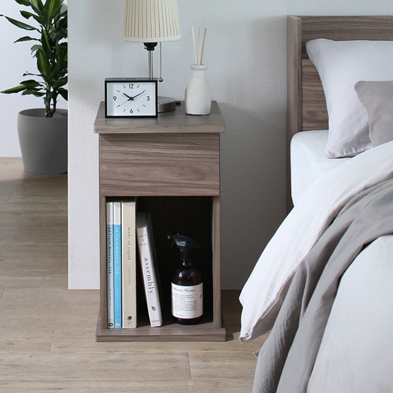 サイドテーブル 収納 木製 寝室 ナイトテーブル 引出し・コンセント付