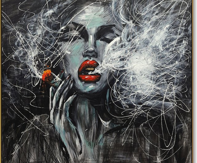 送料無料】スペイン オリジナルの喫煙女性の油絵抽象的な女性の壁