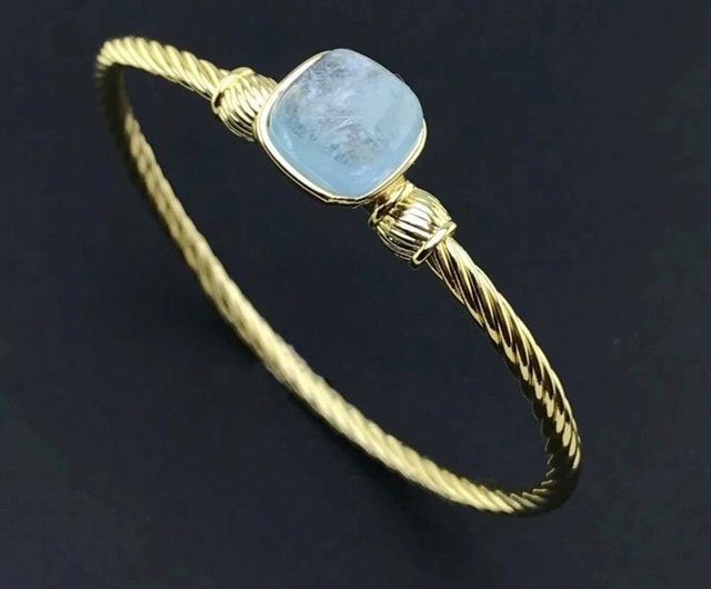 送料無料】アクアマリン バングル、天然アクアマリン、シルバー