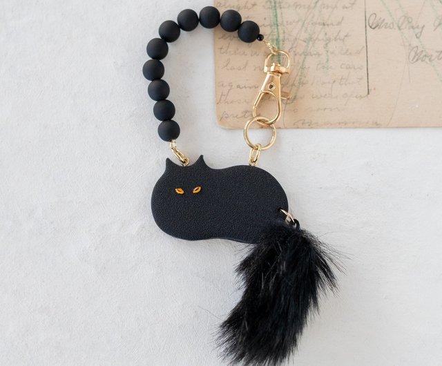 瞳が選べる】猫のバッグチャーム / マットブラック 地下 3 階