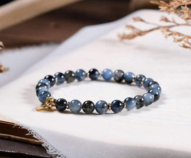 台湾 デビルアクアマリンブラッククリスタルブレスレット天然ミネラル