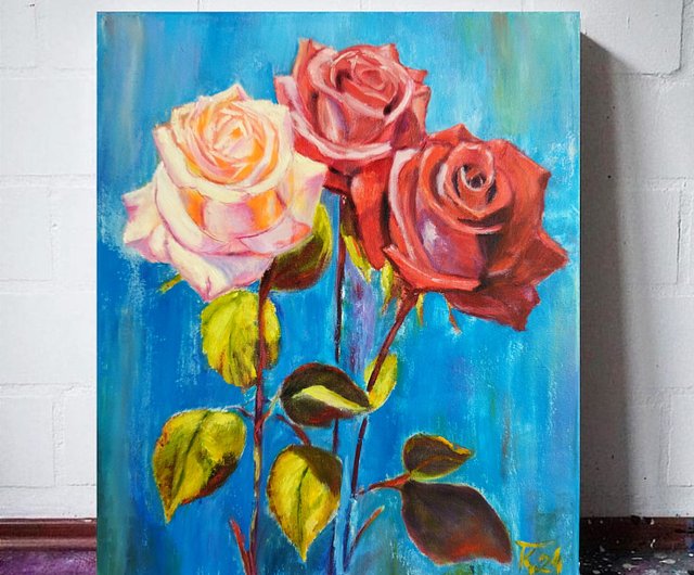 送料無料】ロシア キャンバスに描かれたバラ、花のある静物画の