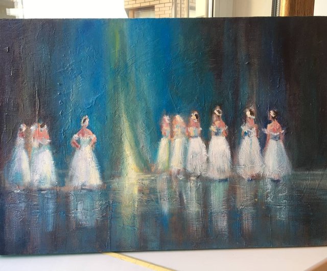 ロシア 白鳥の湖 オリジナルキャンバス絵画 バレエ バレリーナ 青い