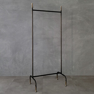 ビンテージ調 アイアンハンガーラック 黒皮風塗装×古美色
