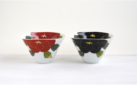有田焼 泰山 赤牡丹・黒牡丹 なぶり深小丼2個セット A35-203 | 佐賀県
