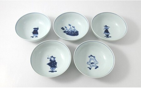 有田焼 絵変り 4寸ボール揃 【ヤマト陶磁器】しん窯 青花 異人柄 染付