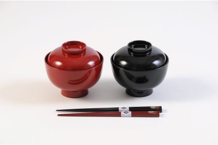 川連漆器 夫婦雑煮椀 箸付 漆器 漆器 【(株)阿部健吉商店】[D5302