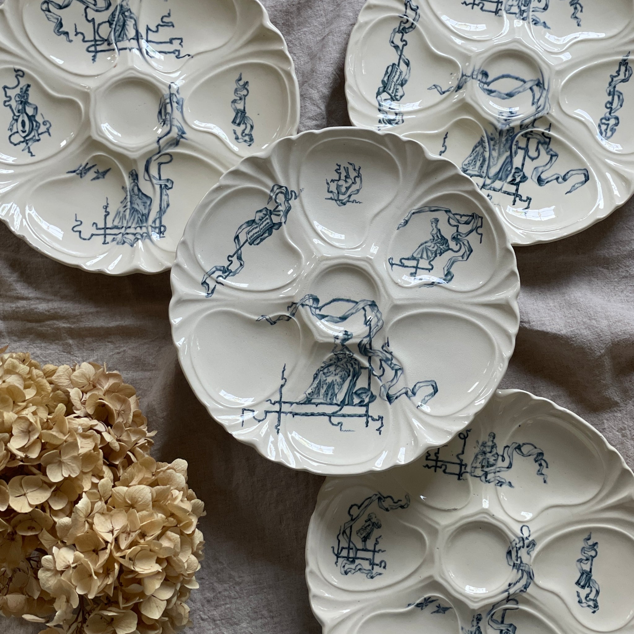 2枚あり！LONGWY窯オイスター皿（直径26cm） フランスアンティーク