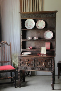 細身のサイズが魅力の1930年代オーク材ドレッサー（高さ183.5cm