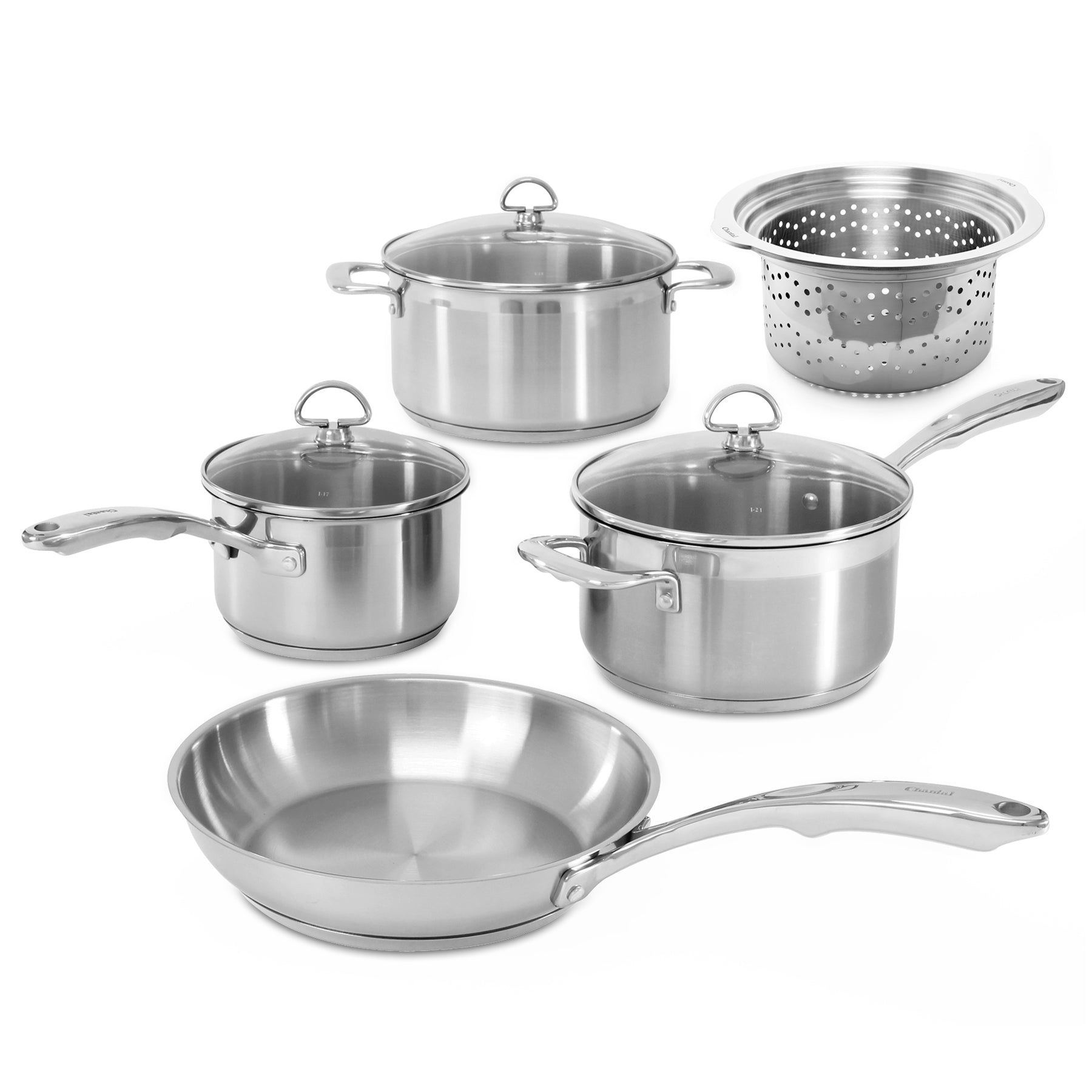 Induction 21 Steel Cookware Set & Steamer/Pasta Insert (8 Pc