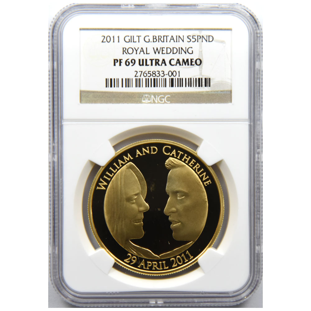 イギリス 2011 エリザベス2世 5ポンド2オンス 金メッキ NGC PF 69