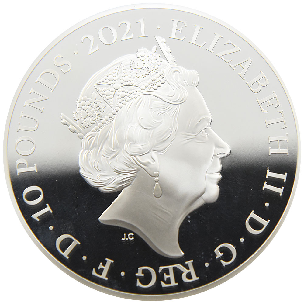 イギリス 2021 エリザベス2世 10ポンド5オンス 銀貨 NGC PF 70 ULTRA