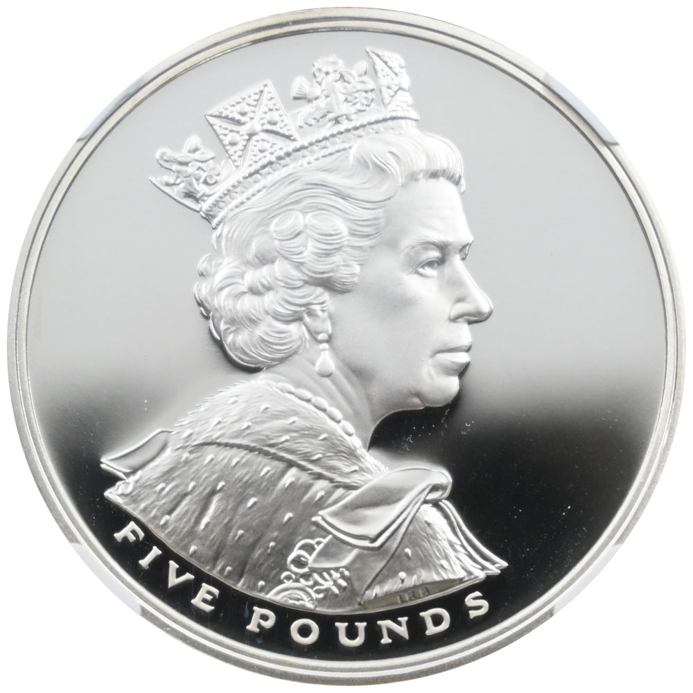 イギリス 2002 エリザベス2世 5ポンド 銀貨 NGC PF70UC ゴールデン