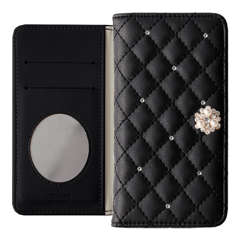 キルティング ミラー付き クリスタルパールデコ 手帳型ケース – COVERARY