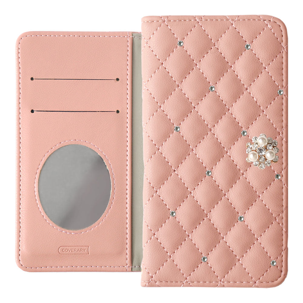 キルティング ミラー付き クリスタルパールデコ 手帳型ケース – COVERARY