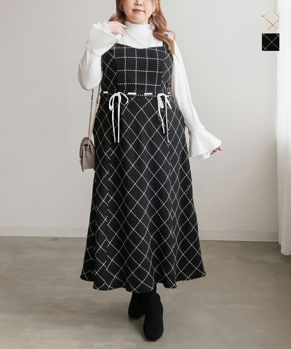 CLETTEオリジナル☆ステッチチェックウエストリボンワンピース