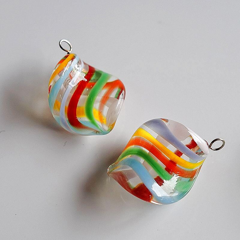 手作りベネチアンガラス ツイスト チェック 七色 クラフト Ansan