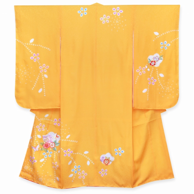 七五三 7歳女の子用正絹の着物 日本製 本絞り 刺繍入り 絵羽柄の子供