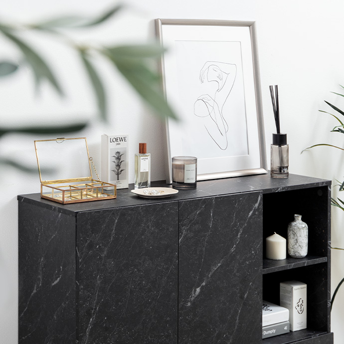 g159049]【幅100cm】Ellis 大理石柄キャビネット キャビネット