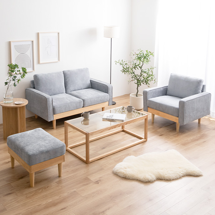 g118038]【2点セット】Moss 2人掛けコーデュロイソファ1脚+オットマン1