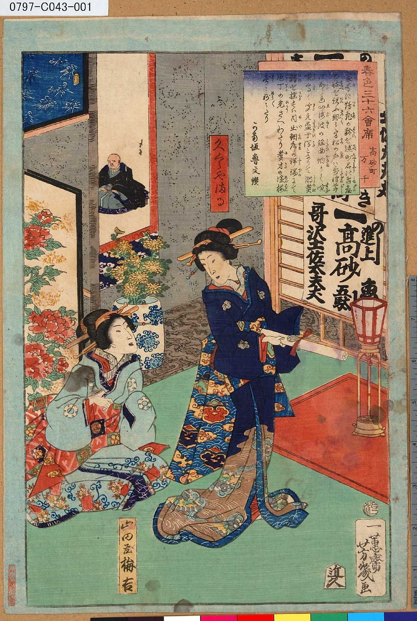 落合芳幾による浮世絵「「春色三十六会席」 「高砂町万千」」