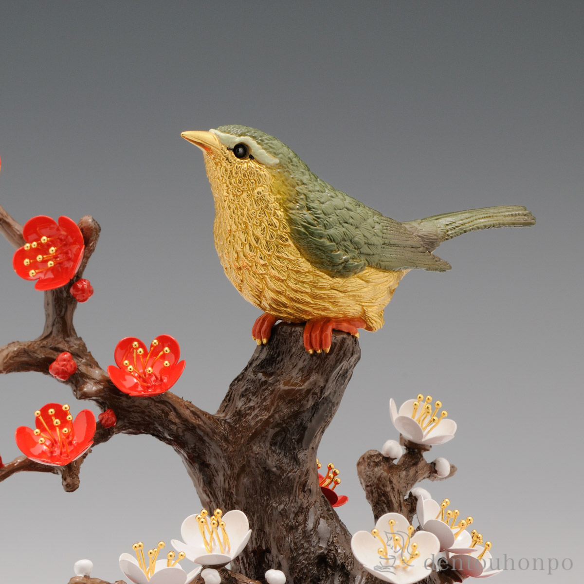 送料無料】 純金 梅にうぐいす 彩色 15g / 高級 コレクション 美術品