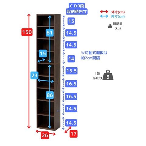 dショッピング |隙間収納 棚が動かせる 本棚 スリム コミック CD DVD