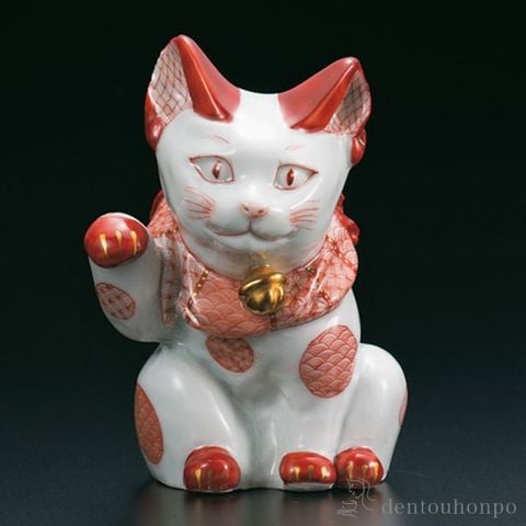 dショッピング |九谷焼 招き猫 赤絵細描丸紋 4号 ( 木箱名入れ有料