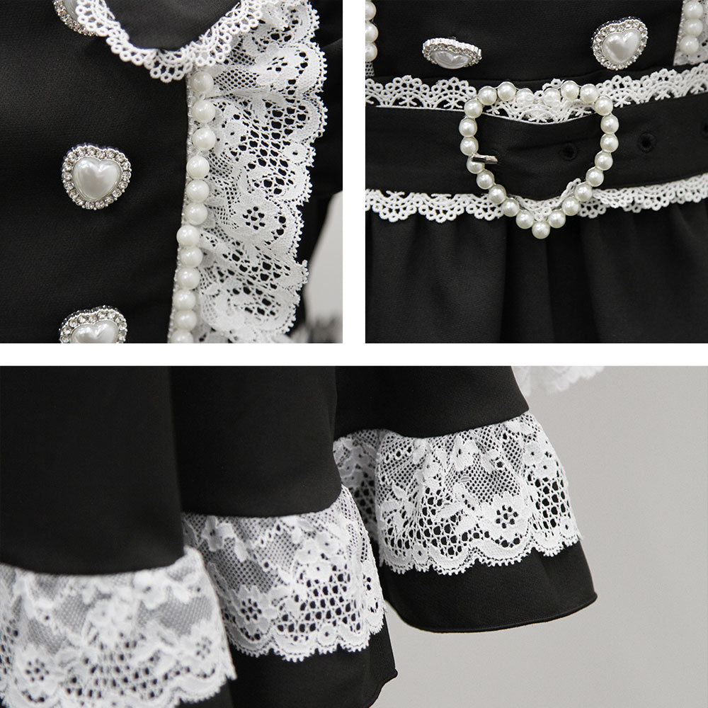 ハートボタンパールチェーンレースフリルワンピース – レディース