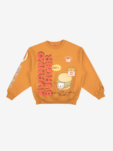 San-X Nyanko Burger Orange Crewneck | Official Apparel