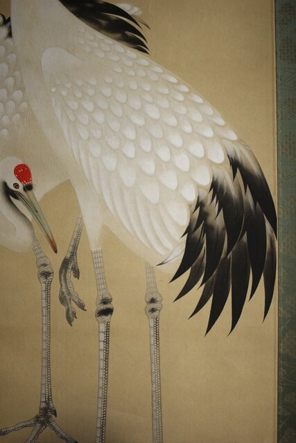 横尾木鶏 双鶴図 絹本彩色掛軸 Z229｜骨董店 のびる 古美術 骨董 和風